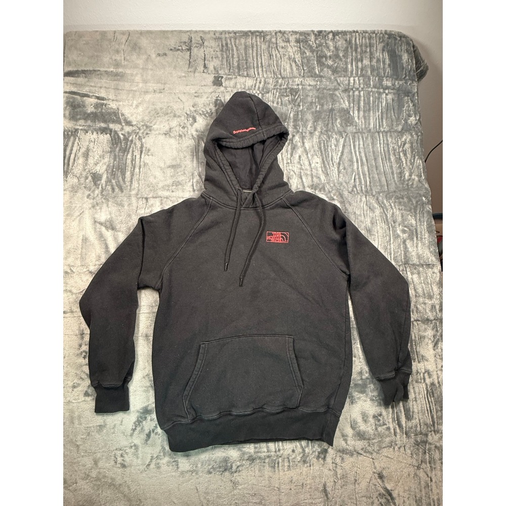The North Face Hoodie Womens S Black Multi Color Logo Pullover Raglan Sweatshirt